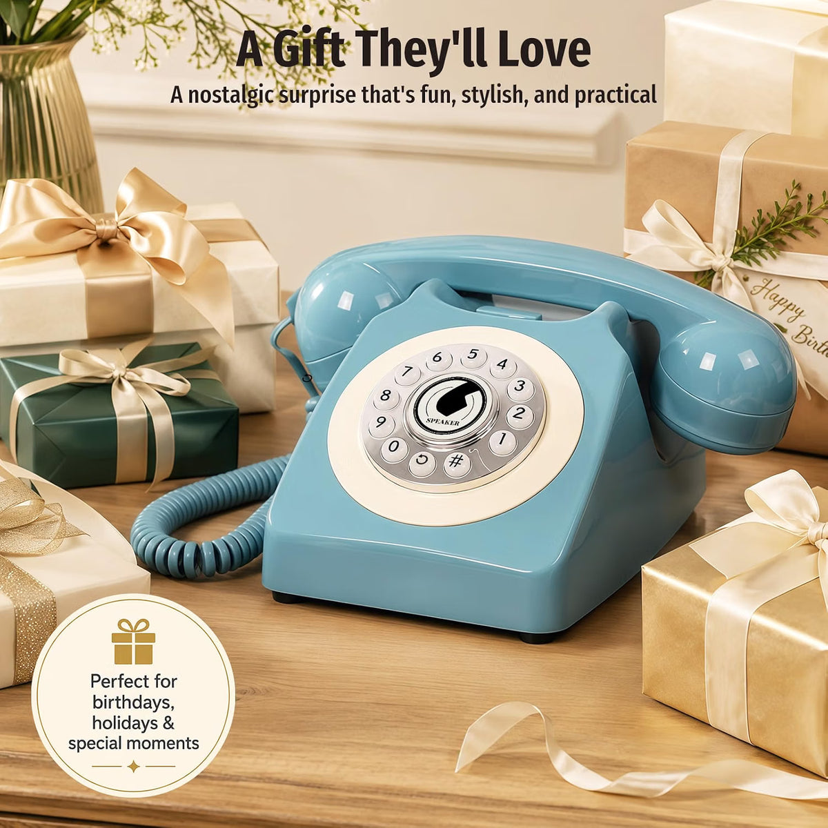 Retro Bluetooth Home Phone with Handset & Speakerphone – Classic Desk Telephone with USB Rechargeable Battery