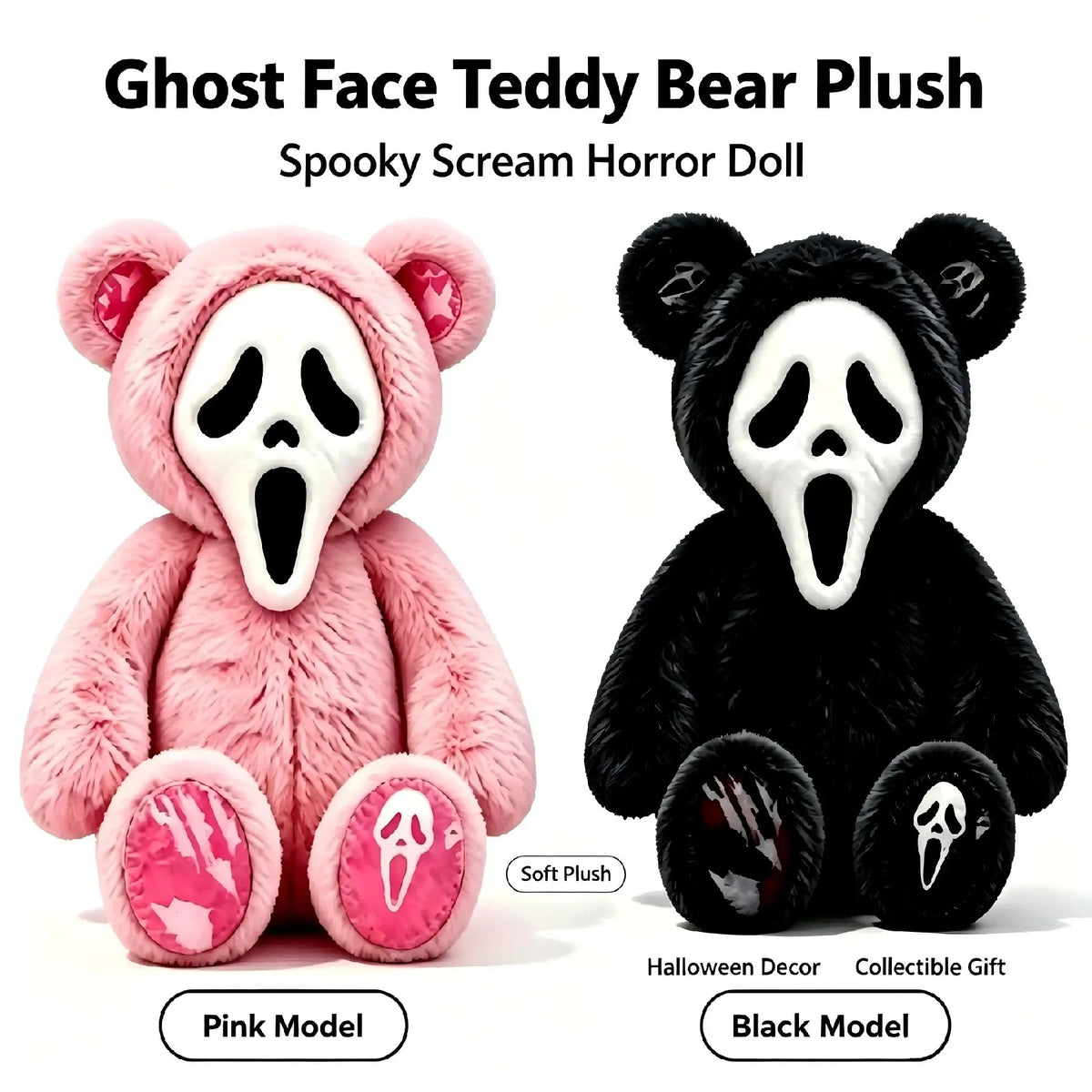 Spooky Ghost Bear Plush – Soft & Fluffy Halloween Stuffed Toy, Creepy-Cute Decor & Gift