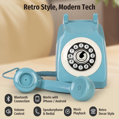 Retro Bluetooth Home Phone with Handset & Speakerphone – Classic Desk Telephone with USB Rechargeable Battery
