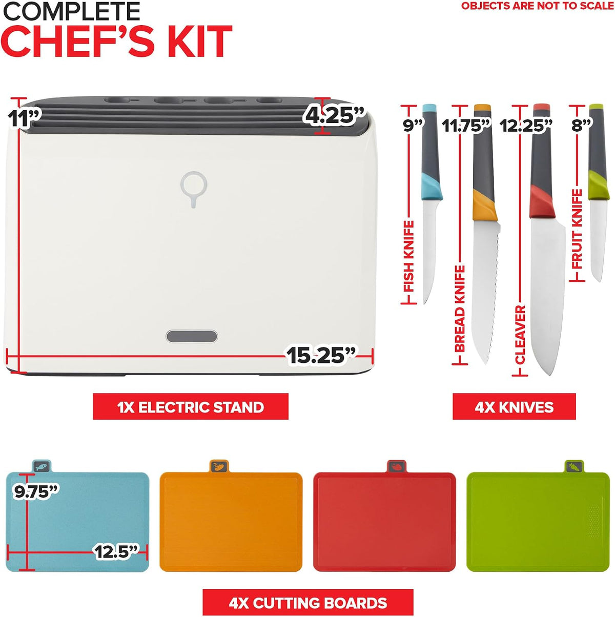 Color‑Coded Cutting Board & Knife Set, Detachable Washable Storage Holder, All‑in‑One Kitchen Prep Cutting Boards with Knives for Home Cooking