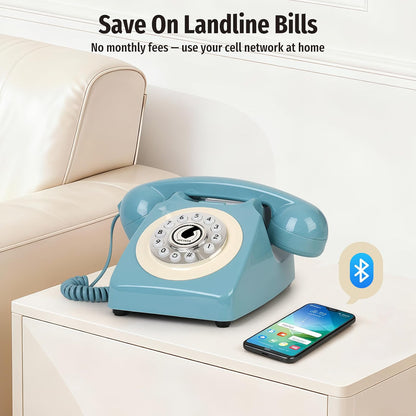 Retro Bluetooth Home Phone with Handset & Speakerphone – Classic Desk Telephone with USB Rechargeable Battery