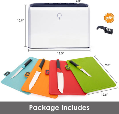 Color‑Coded Cutting Board & Knife Set, Detachable Washable Storage Holder, All‑in‑One Kitchen Prep Cutting Boards with Knives for Home Cooking