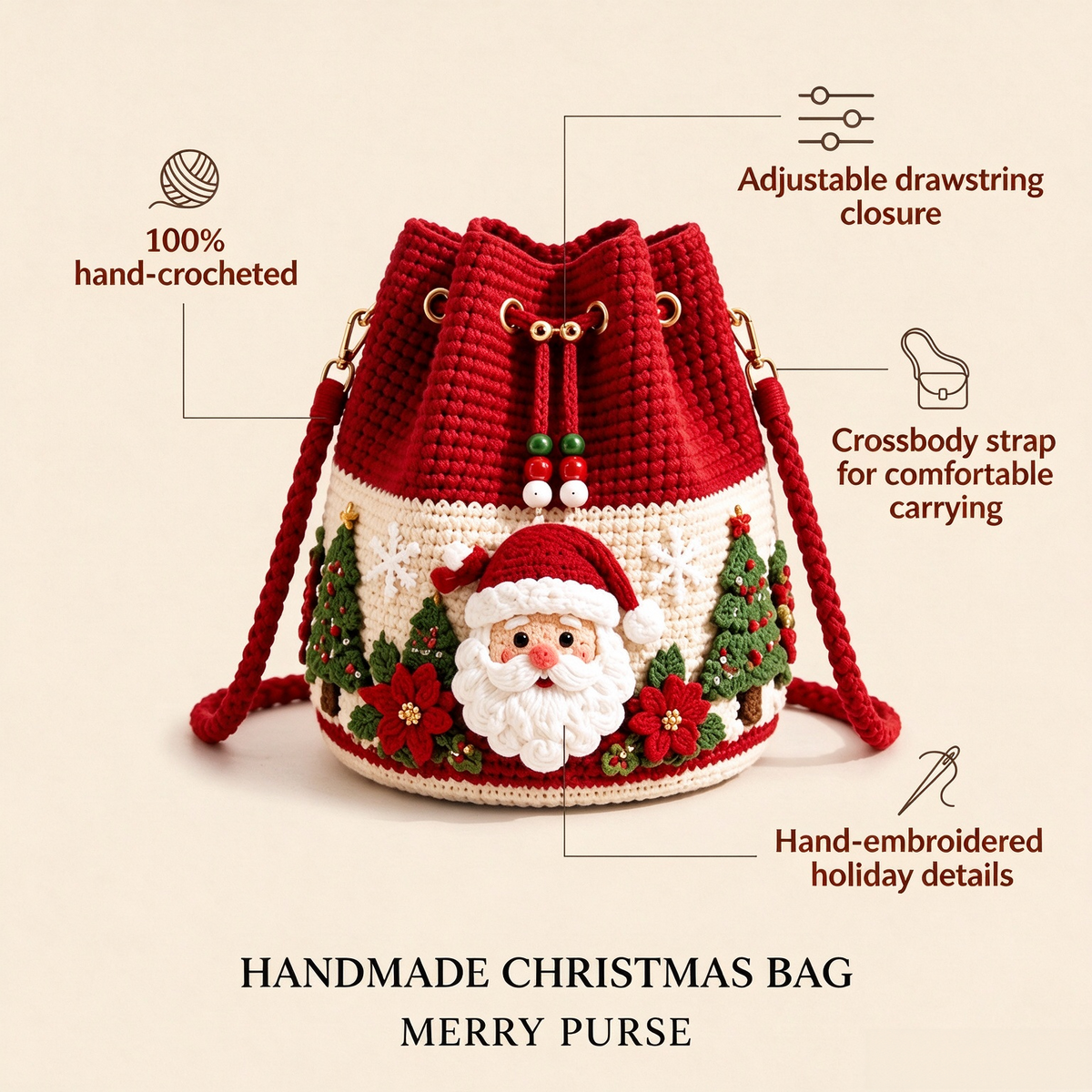 Christmas Crochet Crossbody Bag – Cute Festive Holiday Purse for Women